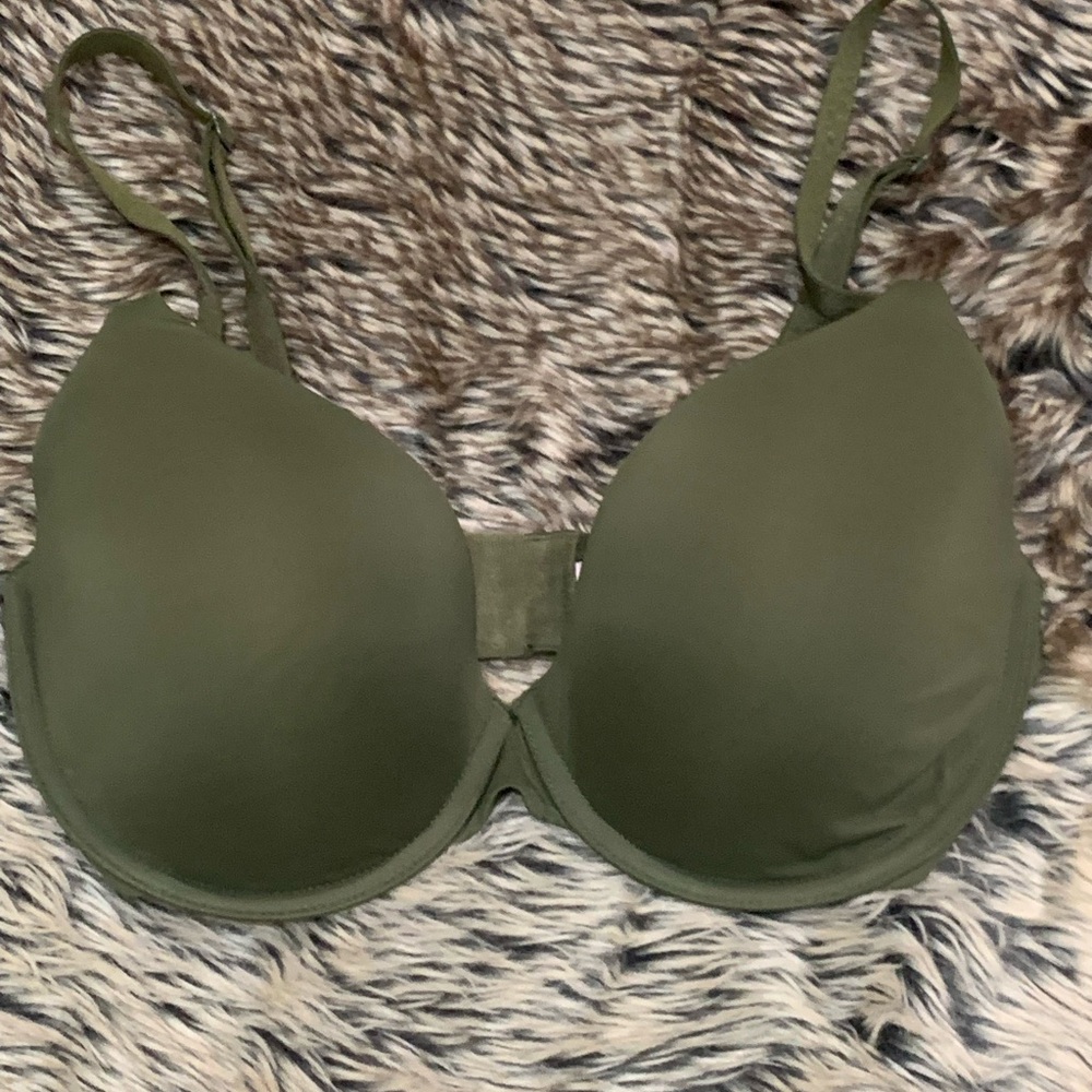 Victoria's Secret Pink Army green Size 32DD up left semi demi bra